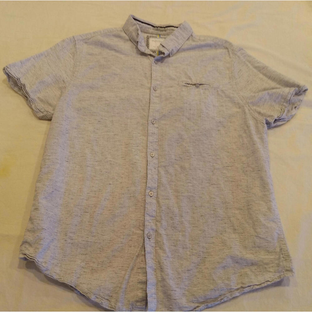 Denim & Flower Ricky Singh Short Sleeve Button Down Shirt Men's Large Gray